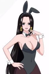 black_hair boa_hancock bunny_ears bunnysuit cleavage cosplay female female_only hfxpins one_piece