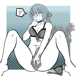 1girls beruka_(fire_emblem) black_panties fire_emblem fire_emblem_fates headband looking_away medium_breasts nervous nintendo panties samanator_club sitting_on_floor spread_legs underwear