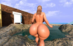 3d arte-rvacomics ass back_view backboob big_ass big_breasts blonde_hair completely_nude dat_ass daz_studio female_only huge_ass huge_breasts lake rvacomics skinny_dipping walking water