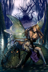 1girls art bimbo breasts cleavage crocodile dominic_marco fairy fairy_wings glowing_eyes neverland peter_pan tinker_bell