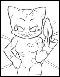 anthro breasts bulbasaur exposed_breasts female female_only front_view monochrome nikukyu nintendo nude pokémon_(species) pokemon pokemon_rgby pussy solo tagme