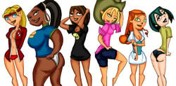 6girls ass big_breasts bimbo blonde_hair blue_eyes bridgette_(tdi) busty cleavage clothing_swap courtney_(tdi) dark-skinned_female dark_skin drago-flame female female_only goth gwen_(tdi) hair hoop_earrings humanoid izzy_(tdi) large_breasts latina leshawna_(tdi) lindsay_(tdi) long_hair multiple_girls panties shirt straight_hair teeth total_drama_island