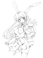 animal_ear bunny_ear monochrome nipples open_clothes open_shirt reisen_udongein_inaba seo_tatsuya shirt solo touhou