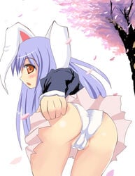 animal_ear ass bunny_ear comord komoodo long_hair panties petals purple_hair reisen_udongein_inaba skirt solo touhou trefoil underwear