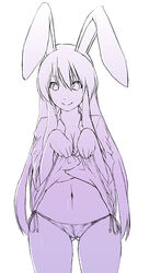 animal_ear aoinagi bunny_ear lowleg lowleg_panties monochrome panties reisen_udongein_inaba shirt_lift side-tie_panties solo touhou underwear