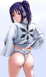 1girl 1girls ass big_ass big_butt bubble_ass bubble_butt female fundoshi japanese_clothes kazuno_sarah love_live! love_live!_sunshine!! mawashi no_pants panties purple_hair smile smooth_ass thong traditional_clothes underwear undies white_fundoshi white_panties white_thong white_underwear