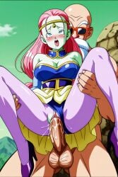 1boy 1girls ahe_gao ai_generated alien alien/human alien_girl alien_humanoid bald bald_man balls beard big_penis breasts caway cleavage clothed_female_nude_male dragon_ball dragon_ball_super dragon_ball_z female female_penetrated human human_penetrating interspecies legs_held_open long_hair master_roshi muten_roushi nude_male older_male older_penetrating_younger penis penis_in_pussy pink_hair pussy reverse_stand_and_carry_position reverse_suspended_congress spread_legs sunglasses tournament_of_power white_beard younger_female