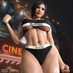 1girls 3d abs ada_wong big_breasts blacked blacked_clothing capcom choker english_text erect_nipples female female_only fit_female large_breasts light-skinned_female light_skin looking_at_viewer low-angle_view nipple_bulge nordfantasy panties resident_evil shiny_skin solo text underboob underwear