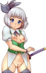 cum_in_pussy d.koutya pubic_hair pussy revealing_clothes sword tagme thighhighs touhou youmu_konpaku