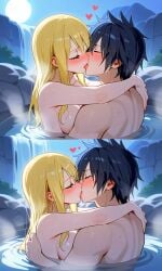 ai_generated blush fairy_tail gray_fullbuster imminent_sex kissing lucy_heartfilia waterfall