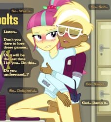 1boy 1girls animated bottomless breast_grab breasts correct_artstyle cum dripping_cum equestria_girls female friendship_games gif hasbro hot_dogging legs male my_little_pony penis randomtriples sour_sweet_(eg) straight trenderhoof