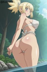 ai_generated blonde_hair blue_eyes dr.stone female focus_on_ass from_below fundoshi huge_ass huge_breasts kohaku_(dr.stone) koinaart pointy_breasts stable_diffusion white_bikini