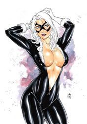 1girls 2018 abstract_background arms_up belly_button big_breasts black_bodysuit black_cat_(marvel) black_latex blue_eyes bodysuit breasts busty cleavage curvaceous curvy dated domino_mask ed_benes_studio eyeshadow felicia_hardy female female_only fur_gloves gloves human junior_maia large_breasts latex latex_bodysuit long_hair makeup marvel marvel_comics mascara mask pinup red_lips red_lipstick signature solo spider-man_(series) straight_hair superheroine thighs unzipped unzipped_bodysuit voluptuous white_gloves white_hair zipper_pull_tab