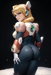 1girls ai_generated alia big_ass big_breasts black_bodysuit blonde_hair blue_eyes bodysuit long_hair mega_man mega_man_x robot_girl tagme white_gloves