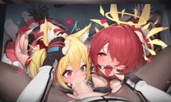 1futa 2girls absurdres animal_ear_fluff animal_ears arknights arms_behind_back artist_collaboration black_gloves black_pantyhose blonde_hair bondage breasts censored commentary cum cum_in_mouth cum_overflow dashed_eyes detached_wings exusiai_(arknights) fellatio female fingerless_gloves futa_on_female futa_with_female futanari futanari_pov gag gagged gloves group_sex half-closed_eyes halo heart highres large_variant_set long_sleeves master117 medium_breasts mosaic_censoring multiple_girls nipples open_mouth oral pantyhose penis pov pov_crotch pov_hands purple_eyes red_eyes red_hair ring_gag short_hair smlltb sora_(arknights) tearing_up testicles texas_(arknights) threesome tongue tongue_out torn_clothes torn_pantyhose under_the_table variant_set wings wolf_ears wolf_girl yellow_halo