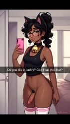 animal_ears bedroom bell bell_collar black_hair cat_ears collar crop_top curly_hair curvy cute dark-skinned_male dark_skin dickgirl exposed femboy feminine feminine_body feminine_male functionally_nude glasses grooming jingle_bell makeup malesub mirror mirror_selfie neko prey pubes selfie small_penis snapchat snapchat_sexting standing tagme teenager thick_thighs thigh_socks thighhighs thighs trans transgender younger_male