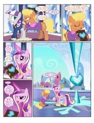 alicorn book comic crystal_empire crystal_heart dialogue dot_eyes earth_pony english_text facehoof female flashequestria mare ms._harshwhinny_(mlp) my_little_pony open_mouth pony princess_cadance_(mlp) pushing rump_rush shrunken_pupils sitting speech_bubble text twilight_velvet_(mlp) unicorn what yeaa_(comic)