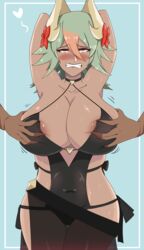 ahe_gao codenamedeepthroat dark-skinned_female dark-skinned_male dark_skin drooling fire_emblem fire_emblem_heroes groping laegjarn_(fire_emblem) laegjarn_(summer)_(fire_emblem) swimsuit