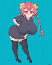 1girls 4:5 big_breasts dragon dragon_girl female hi_res high_resolution highres huge_breasts ilulu ilulu_(dragon_maid) ilulu_(maidragon) ilulu_(miss_kobayashi's_dragon_maid) kobayashi-san_chi_no_maidragon namtab pink_hair shortstack very_high_resolution