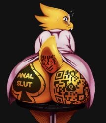 almost_naked alphys anal_slut big_ass embarrassed_nude_female looking_at_viewer qos_tattoo qr_code queen_of_spades_symbol sssonic2 undertale undertale_(series)