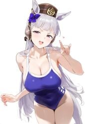 ai_generated animal_ears ear_muffs female gold_ship_(umamusume) horse_girl long_hair pink_eyes ribbon_in_hair silver_hair swimsuit umamusume umamusume_pretty_derby