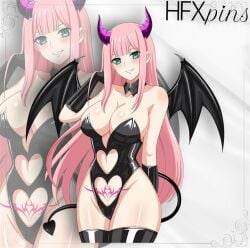 big_breasts cosplay darling_in_the_franxx hfxpins pink_hair succubus succubus_horns succubus_tail succubus_tattoo succubus_wings zero_two_(darling_in_the_franxx)