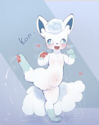 2024 6_tails absurd_res alolan_form alolan_vulpix belly blue_eyes blush blush_lines bodily_fluids body_blush colored cute_fangs digital_drawing_(artwork) digital_media_(artwork) fangs female feral generation_7_pokemon genitals heart_symbol hi_res leg_markings markings multi_tail navel nintendo on_hind_legs open_mouth pawpads paws pokemon pokemon_(species) pussy quadruped regional_form_(pokemon) simple_background slightly_chubby slightly_chubby_female socks_(marking) solo steam sweat sweatdrop tail teeth text white_body yirus9