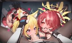 1futa 2girls absurdres animal_ear_fluff animal_ears arknights arms_behind_back artist_collaboration black_gloves black_pantyhose blonde_hair bondage breasts censored commentary cum cum_in_mouth cum_on_body cum_on_hair cum_on_tongue dashed_eyes detached_wings exusiai_(arknights) facial fellatio female fingerless_gloves futa_on_female futa_with_female futanari futanari_pov gag gagged gloves group_sex half-closed_eyes halo heart highres large_variant_set long_sleeves master117 medium_breasts mosaic_censoring multiple_girls nipples open_mouth oral pantyhose penis pov pov_crotch pov_hands purple_eyes red_eyes red_hair ring_gag short_hair smlltb sora_(arknights) tearing_up testicles texas_(arknights) threesome tongue tongue_out torn_clothes torn_pantyhose under_the_table variant_set wings wolf_ears wolf_girl yellow_halo