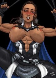 black_hair marvel marvel_cinematic_universe marvel_comics sweat sweaty_body sweaty_breasts sweaty_tits tessa_thompson thor:_love_and_thunder tora_tora valkyrie_(marvel)