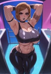 1futa ai_generated armpits big_ass big_balls big_breasts big_penis black_lipstick brown_eyes brown_hair different_angle erect_penis erection erection_under_clothes futa_only futanari goth goth_futa gothic jujutsu_kaisen kugisaki_nobara latex latex_clothing light-skinned light-skinned_futanari precum precum_drip shadyfox tattoo thick_thighs