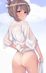 1girls ass ass big_ass big_butt blush female fundoshi happi_(clothing) japanese_clothes love_live! love_live!_sunshine!! no_pants panties tan_lines traditional_clothes underwear undies watanabe_you wet wet_body white_fundoshi white_panties white_underwear