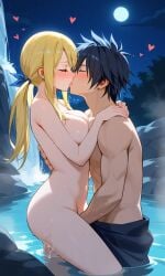 ai_generated blush fairy_tail gray_fullbuster imminent_sex kissing lucy_heartfilia waterfall