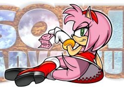 1girls amy_rose anthro artstyle_imitation ass boobtardd condom condom_belt female female_focus female_only furry gloves green_eyes highres looking_at_viewer pink_fur pink_hair sega sonic_(series) sonic_adventure sonic_the_hedgehog_(series) style_emulation