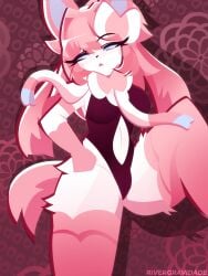 anthro belly big_breasts blue_eyes blue_sclera bow_ribbon breasts cheek_tuft couldbecheese eeveelution facial_tuft female female_only furry furry_female furry_only generation_6_pokemon multicolored_body nintendo pink_tail pokemon pokemon_(species) rivergravidade solo solo_female sylveon tail thick_thighs tuft white_eyes wide_hips