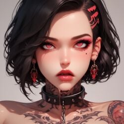 ai_generated cute drooling goth goth_girl portrait slave_collar slavegirl