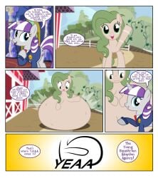 belly belly_bed bountiful_fields_(oc) clothing comic earth_pony farm female feral flashequestria hyper hyper_belly hyper_pregnancy immobile impossibly_large_belly kicking mare my_little_pony oc pony pregnant pregnant_expansion rapid_pregnancy suit twilight_velvet_(mlp) unicorn waving_at_viewer yeaa_(comic)