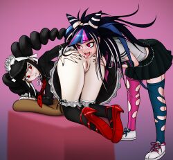 2girls all_fours anal anilingus anus arm_support ass ass_grab bent_over big_ass black_hair blush celestia_ludenberg clothed_sex clothing danganronpa danganronpa:_trigger_happy_havoc danganronpa_1 danganronpa_2:_goodbye_despair dress embarrassed female_only goth gothic_lolita hand_on_own_ass hands_on_ass high_heels leaning_forward lolita_fashion long_hair looking_back mioda_ibuki multicolored_hair multiple_girls open_mouth pepperkwing pillow pink_eyes pussy red_eyes red_high_heels rimjob rimming school_uniform stockings straight_hair super_danganronpa_2 tie tongue tongue_out top-down_bottom-up yuri