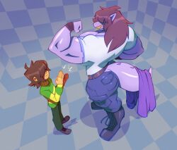 2026 anthro ass big_ass big_breasts big_butt bigdad breasts deltarune digital_media_(artwork) duo female flexing flexing_bicep hi_res huge_breasts huge_muscles human kris_(deltarune) larger_female lizard male male/female mammal muscular muscular_female obscured_eyes purple_body reptile scalie sharp_teeth susie_(deltarune) tail teeth thick_tail thick_thighs undertale_(series) wide_hips