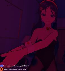 1female 1girls blush breasts bunny_ears bunny_tail bunnysuit crazy_mita_(miside) cute cute_girl dark_purple_hair feet female female_focus female_only game_cg game_mod girl hairband indigo_hair light-skinned_female light_skin looking_at_viewer miside mita_(miside) mod ponytail purple_hair smile_at_viewer solo_female standing tagme