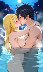 ai_generated blush fairy_tail gray_fullbuster imminent_sex kissing lucy_heartfilia waterfall