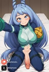 big_breasts big_penis blue_eyes blue_hair boku_no_hero_academia cock colored dick fluids futanari futanari/female hadou_nejire hadou_nejire_(hero_outfit) my_hero_academia nejire_hado nejire_hado_(hero_outfit) nejire_hadou penis sexy sexy_body sexy_pose testicles white_body white_girl white_skin