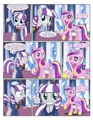 alicorn clothing comic confused dialogue flashequestria hearts_and_hooves_day jacket looking_at_viewer my_little_pony pony princess_cadance_(mlp) speech_bubble starry_eyes twilight_velvet_(mlp) unicorn wingding_eyes yeaa_(comic)