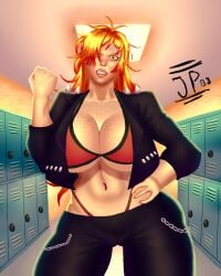 abs bikini_top cameltoe chains freckles freckles_on_breasts freckles_on_face huge_breasts huge_breasts juanpib3_art lockers nerd_and_jock_(webcomic) thong thong_straps tiger_(nerd_and_jock)