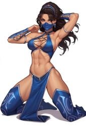 abs ai_generated ass big_ass big_breasts breasts kitana mortal_kombat mortal_kombat_(2011) muscular muscular_female thick_thighs thunder_thighs wide_hips