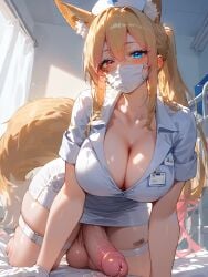 1futa absurd_res ai_generated all_fours amiiari bed big_breasts big_penis crawling detailed dickgirl erect erection fox_ears fox_girl fox_tail foxyevoxy futa_only futanari gloves highres huge_ass huge_breasts long_penis mask masked massive_penis name_tag nurse pencil_skirt penis penis_to_the_knees pov thick_thighs thigh_strap tight_clothing