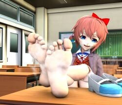 1girls 3d 3d_(artwork) barefoot blue_eyes bow bow_ribbon bow_tie bowtie crossed_feet crossed_legs doki_doki_literature_club feet female female_only foot_fetish foot_focus footfetishrenders green_eyes imminent_footjob light-skinned light-skinned_female light_skin nail_polish orange_hair presenting_feet sayori_(doki_doki_literature_club) school school_desk school_girl school_uniform schoolgirl schoolgirl_uniform shoes shoes_off shoes_removed short_hair smelly_feet soles steam steamy steamy_feet steamy_shoes sweaty_feet toes variant variant_set