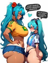 ai_generated angry_expression argentine_flag argentinian_miku bare_thighs big_ass big_butt blue_eyes blue_hair blush brazilian_flag brazilian_miku breast_size_difference bulge bulge_through_clothing el_memc fat_ass flower_in_hair futanari gigantic_ass gigantic_breasts hatsune_miku huge_breasts huge_thighs light-skinned_female light_skin long_hair massive_ass massive_breasts panties pantyhose short_shorts small_breasts smiling squatting sweat sweatdrop tan-skinned_female tan_body tanned_female tanned_skin thick_body thick_female thick_thighs thighs twintails very_long_hair vocaloid voluptuous voluptuous_female