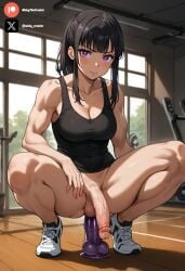 1futa ai_generated black_hair breasts cock colored dick en'en_no_shouboutai enen_no_shouboutai fire_force futa_only futanari futanari/female gym light_skin light_skinned_futanari maki_oze muscular nickythecreator oze_maki penis sexy sexy_body sexy_pose testicles veiny_penis violet_eyes