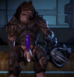 3d 3d_(artwork) alien anal anal_masturbation balls dildo dildo_sitting erection hand_holding krogan looking_pleasured lying male male/male mass_effect masturbation multi_balls multi_genitalia penetration penile penile_masturbation penis rooking sex_toy sitting smile toying_self turian uncut video_games yaoi