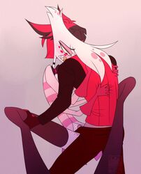 2boys alastor_(hazbin_hotel) angel_dust_(hazbin_hotel) bodily_fluids clothed clothed_sex clothing cum demon duo femboy genital_fluids hazbin_hotel hi_res humanoid male male_only penis sex smooth_skin umbreeunix vivienne_medrano yaoi